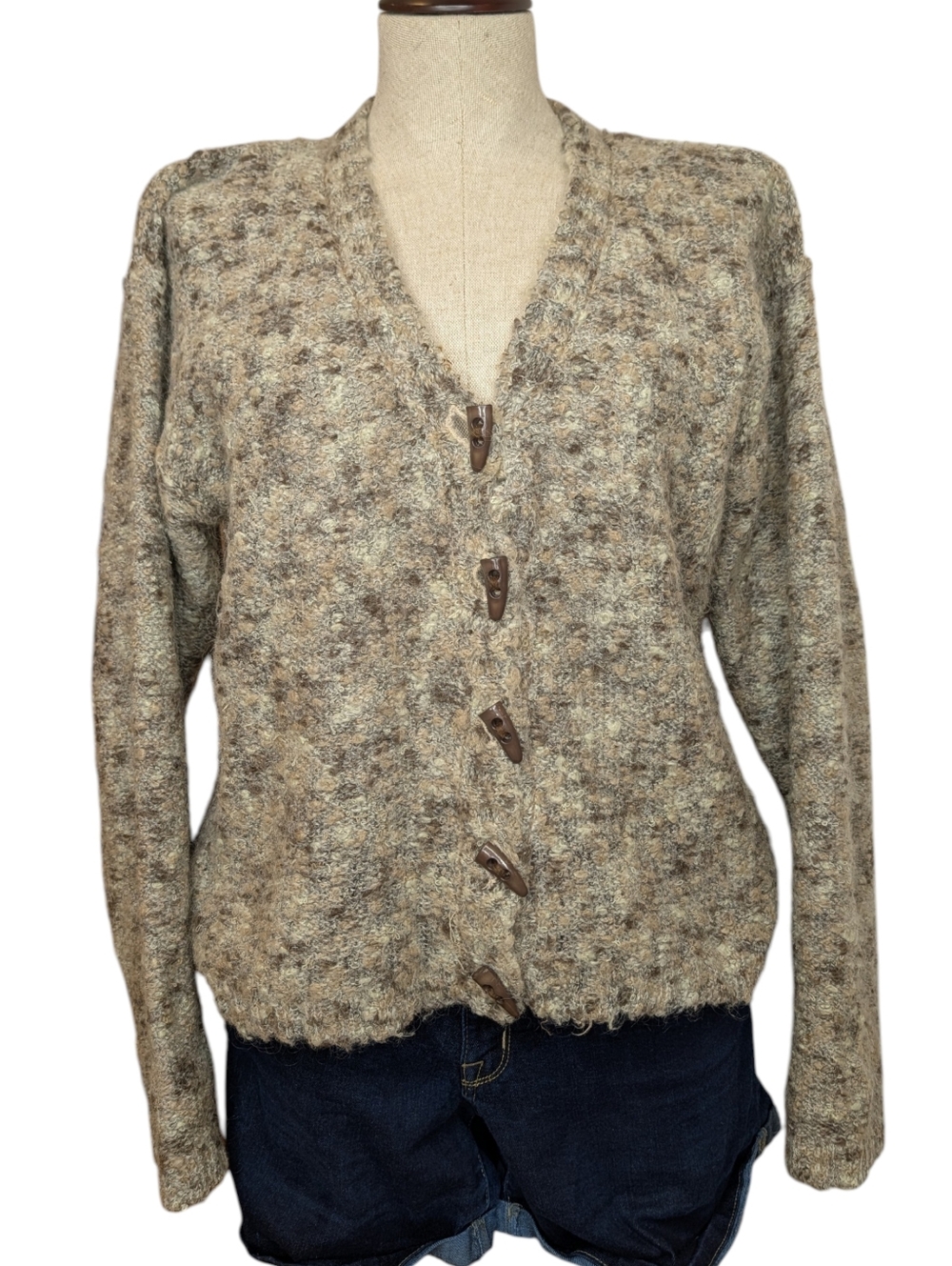 Vintage White Oaks Mohair Blend Cardigan Speckled Neutral Cozy S/P